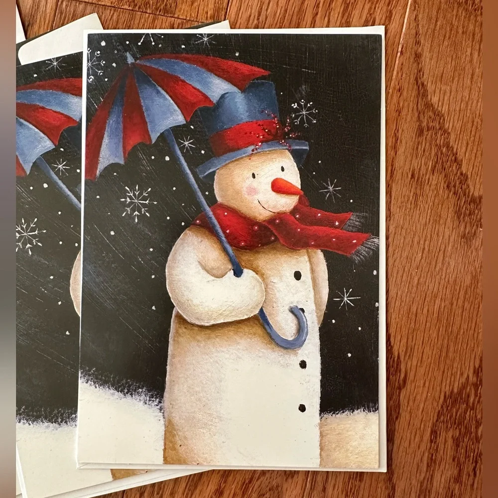 New 18 of Holiday Cards “Snowman with Umbrella” with envelopes.